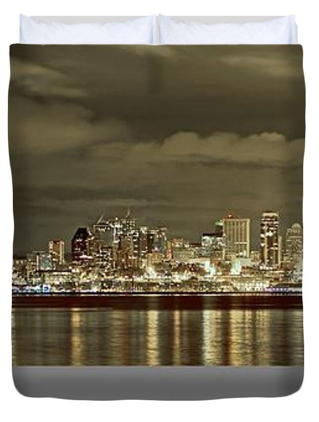 Night Photo Duvet Cover featuring the photograph Seattle lights at night from Alki by SC Heffner