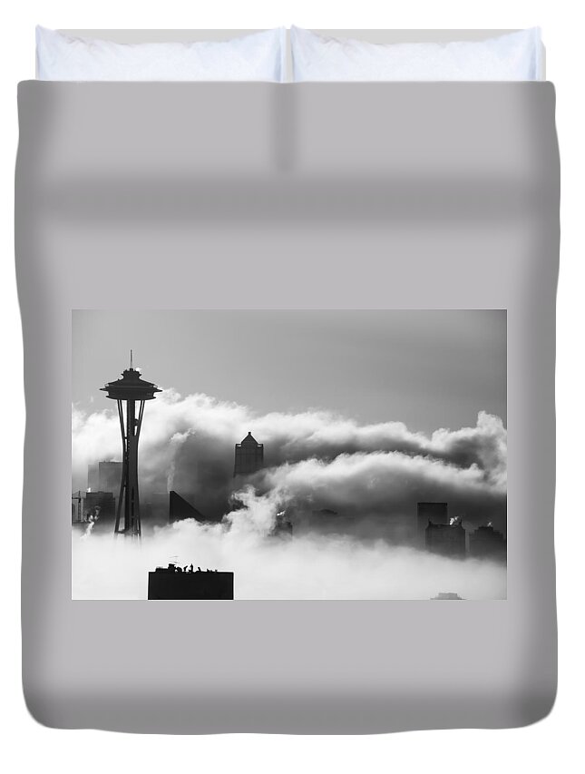Heavy Duvet Cover featuring the photograph Seattle Fog by Kyle Wasielewski