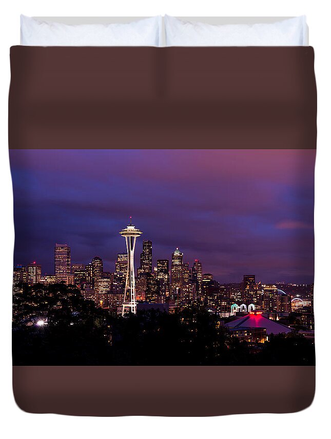 Seattle Duvet Cover featuring the photograph Seattle Night by Chad Dutson