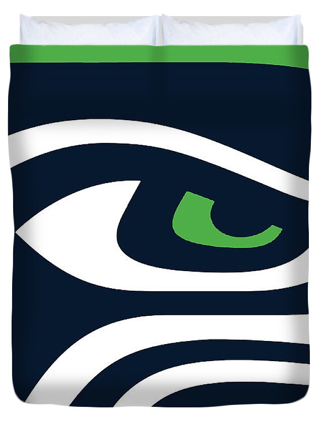 Seattle Duvet Cover featuring the painting Seattle Seahawks by Tony Rubino