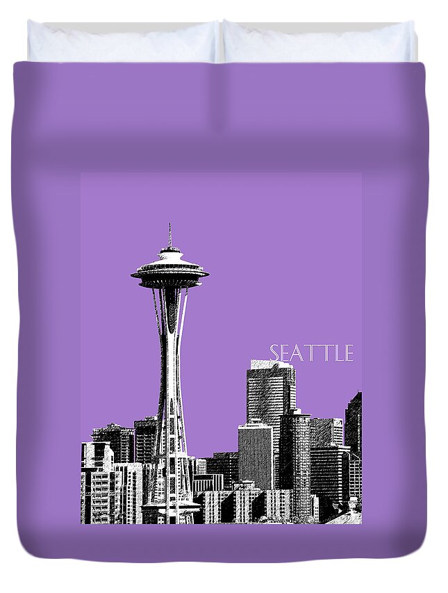 Architecture Duvet Cover featuring the digital art Seattle Skyline Space Needle - Violet by DB Artist