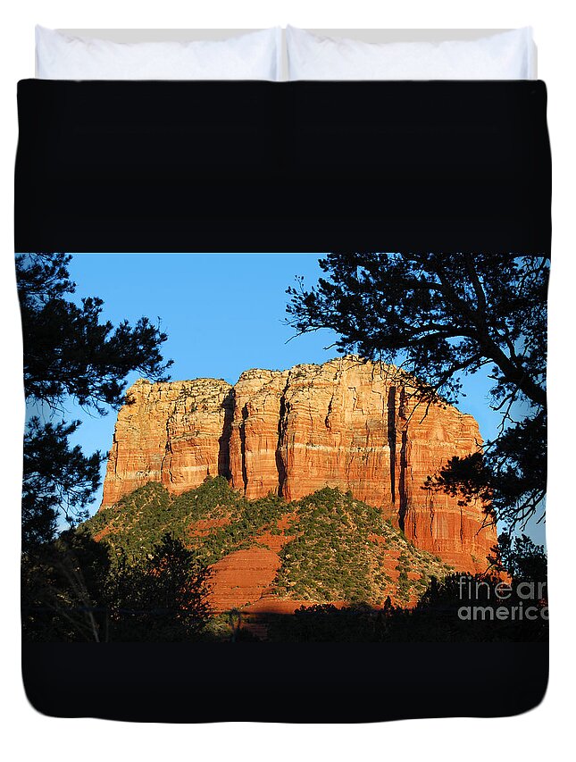 Coconino County Duvet Cover featuring the digital art Sedona Courthouse Butte by Eva Kaufman