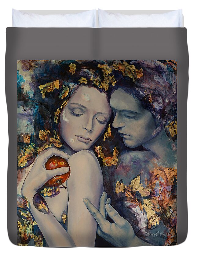 Art Duvet Cover featuring the painting Seduction by Dorina Costras