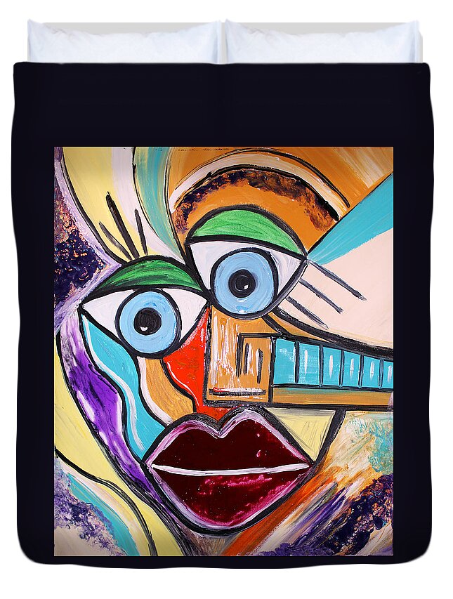 Face Duvet Cover featuring the mixed media See it positive by Artista Elisabet