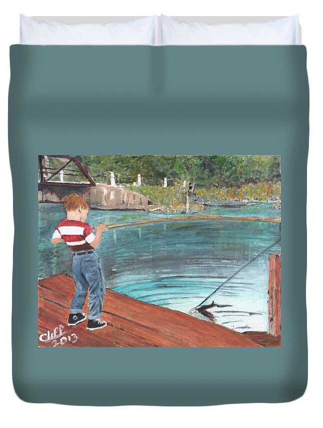 Fishing Duvet Cover featuring the painting Self Portrait by Cliff Wilson