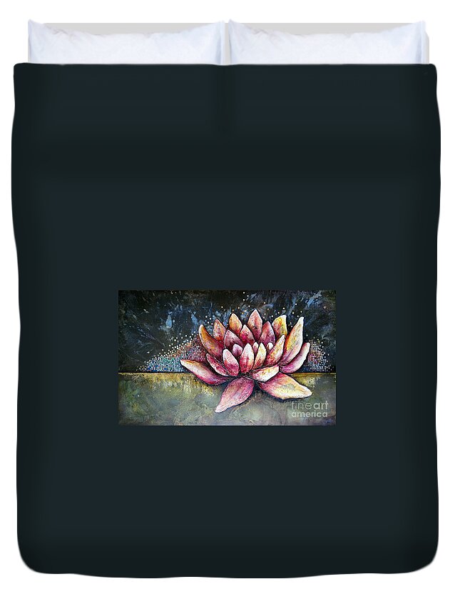 Lotus Duvet Cover featuring the painting Self Portrait with Lotus by Shadia Derbyshire