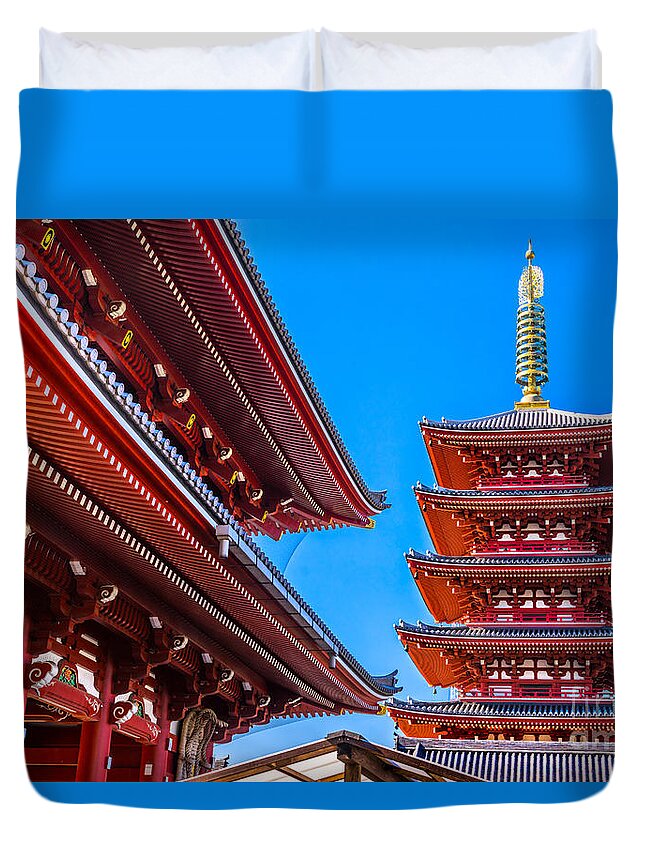 Tokyo Duvet Cover featuring the photograph Senso-ji Temple in Asakusa - Tokyo - Japan by Luciano Mortula