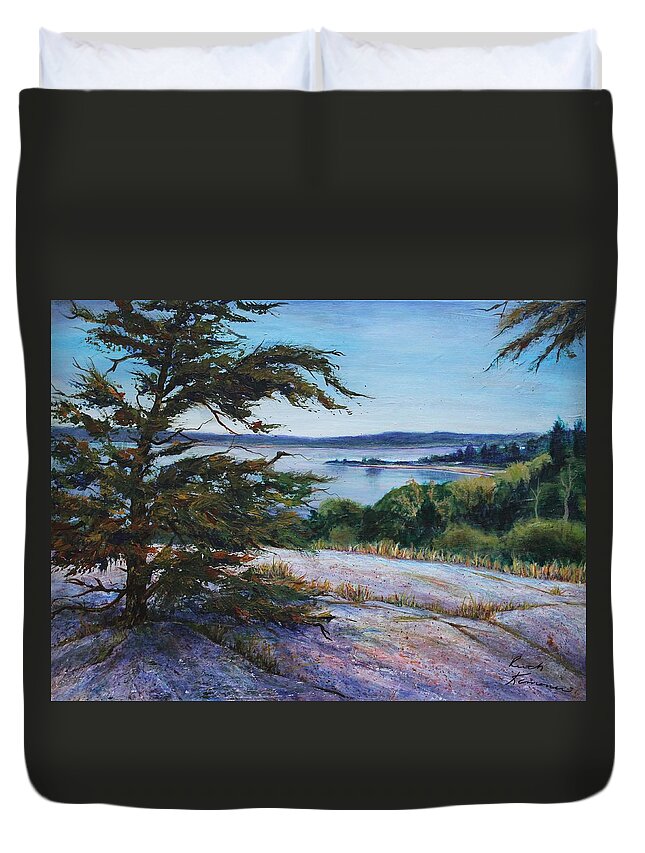 Tree Duvet Cover featuring the painting Sentinal by Ruth Kamenev