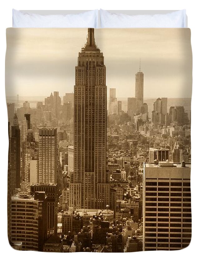 Sepia Empire State Building New York City Duvet Cover For Sale By