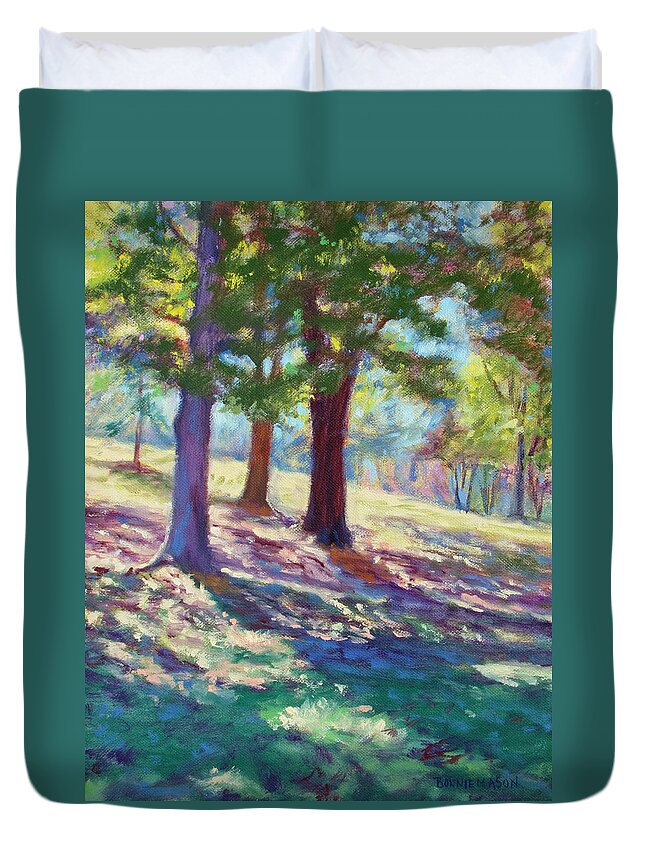 September Duvet Cover featuring the painting September Shadows at Fairy Stone Park by Bonnie Mason