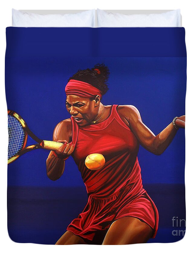 Serena Williams Duvet Cover featuring the painting Serena Williams painting by Paul Meijering