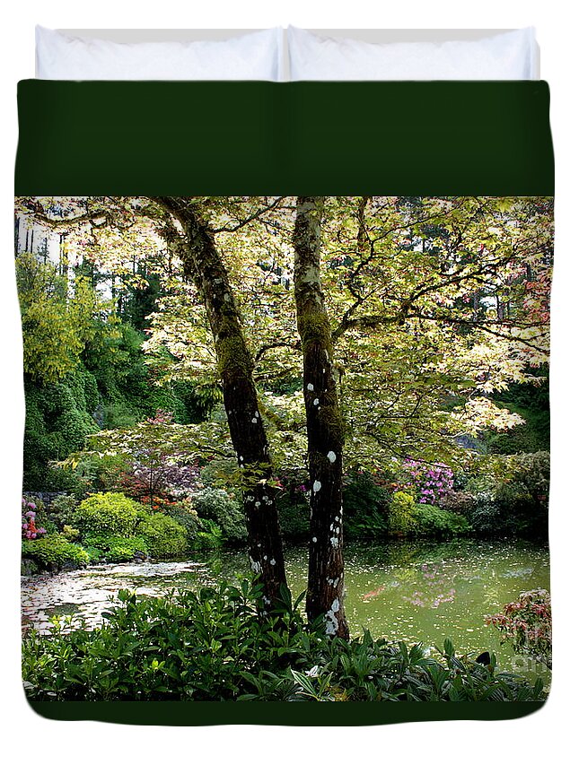 Peaceful Gardens Duvet Cover featuring the photograph Serene Garden Retreat by Carol Groenen