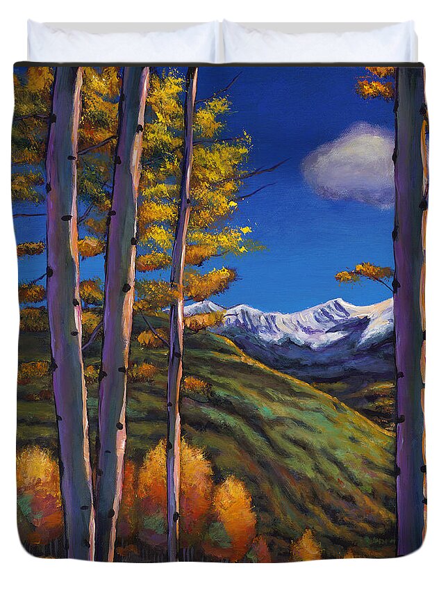 Autumn Aspen Duvet Cover featuring the painting Serenity by Johnathan Harris
