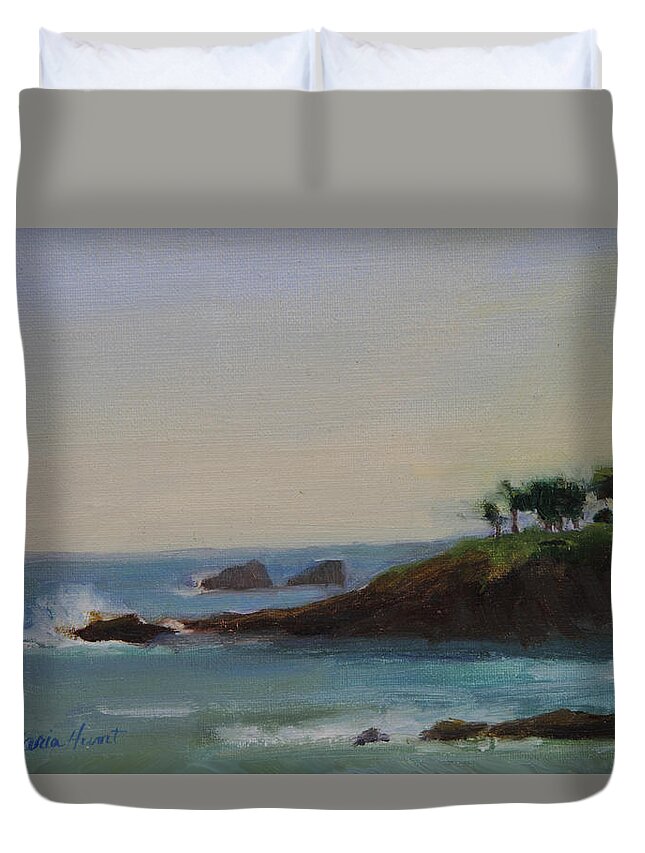 California Coast Duvet Cover featuring the painting Serenity by Maria Hunt