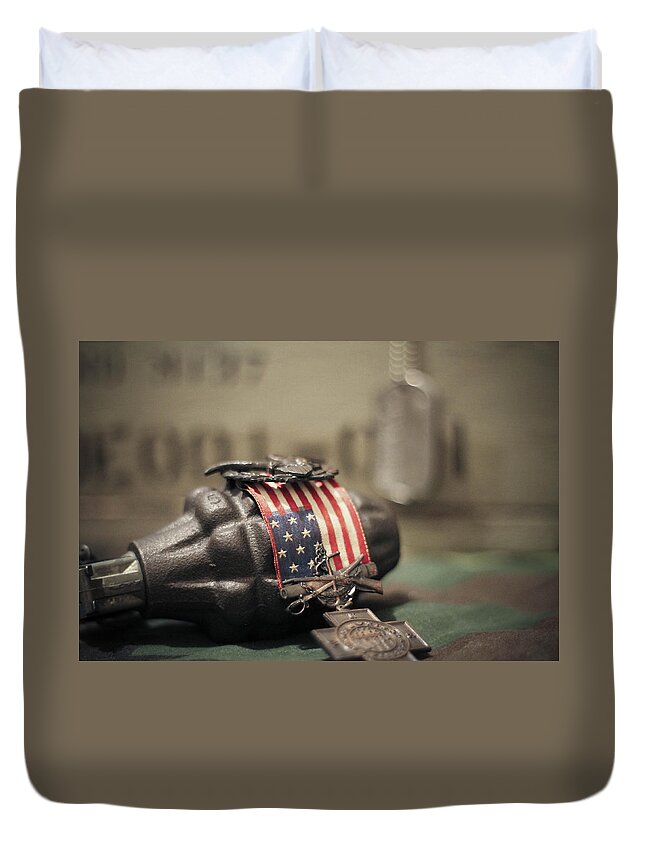 Grenade Duvet Cover featuring the photograph Service Memories by Jessica Brown
