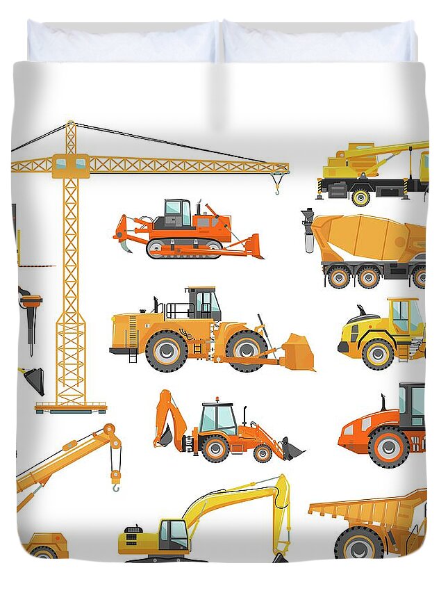 Hydraulic Platform Duvet Cover featuring the digital art Set Of Detailed Heavy Construction And by Alexyustus