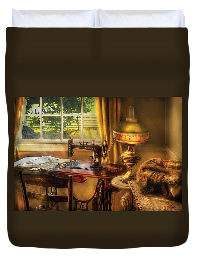 Savad Duvet Cover featuring the photograph Sewing Machine - Domestic Sewing Machine by Mike Savad