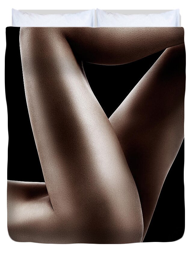 Legs Duvet Cover featuring the photograph Sexy nude woman legs on black by Maxim Images Exquisite Prints