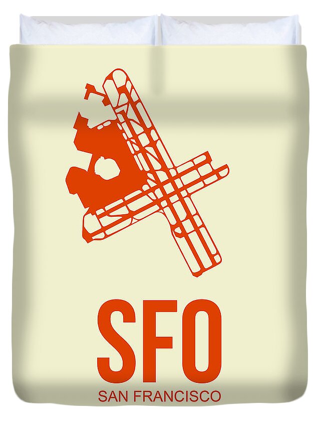San Francisco Duvet Cover featuring the digital art SFO San Francisco Airport Poster 1 by Naxart Studio