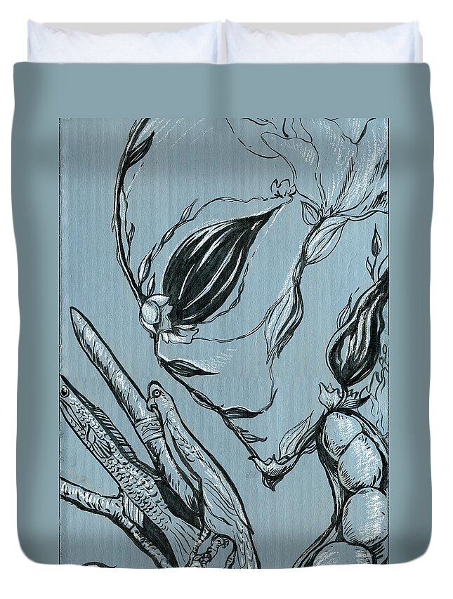 Surreal Duvet Cover featuring the drawing Shades of Grays Two by John Ashton Golden