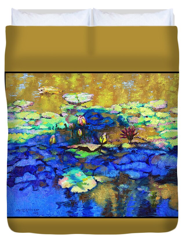 Garden Pond Duvet Cover featuring the painting Shadows and Sunspots by John Lautermilch
