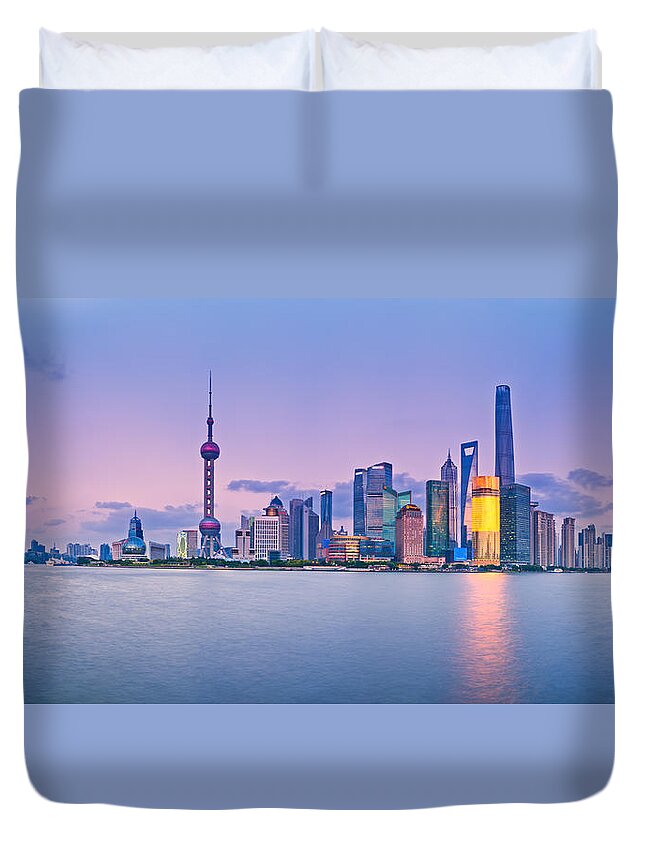Architecture Duvet Cover featuring the photograph Shanghai Pudong Skyline by U Schade