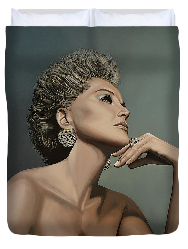 Sharon Stone Duvet Cover featuring the painting Sharon Stone by Paul Meijering