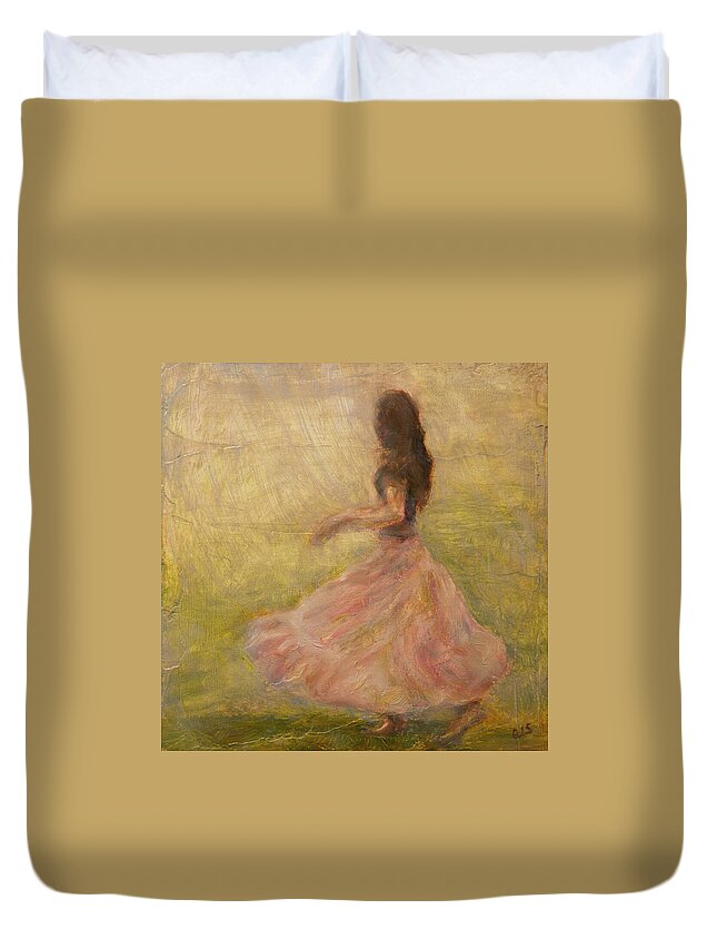 Woman Duvet Cover featuring the painting She Dances With the Rain by Quin Sweetman