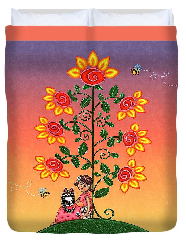 Folk Art Duvet Cover featuring the painting She Is Life Barnes and Noble by Victoria De Almeida