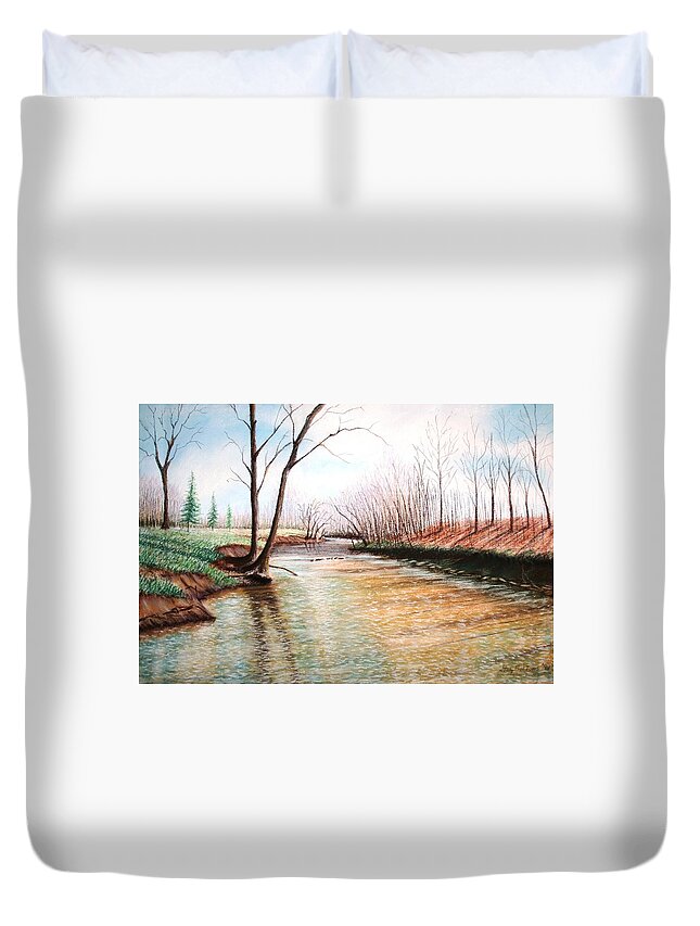 Water Duvet Cover featuring the pastel Shelby Stream by Stacy C Bottoms
