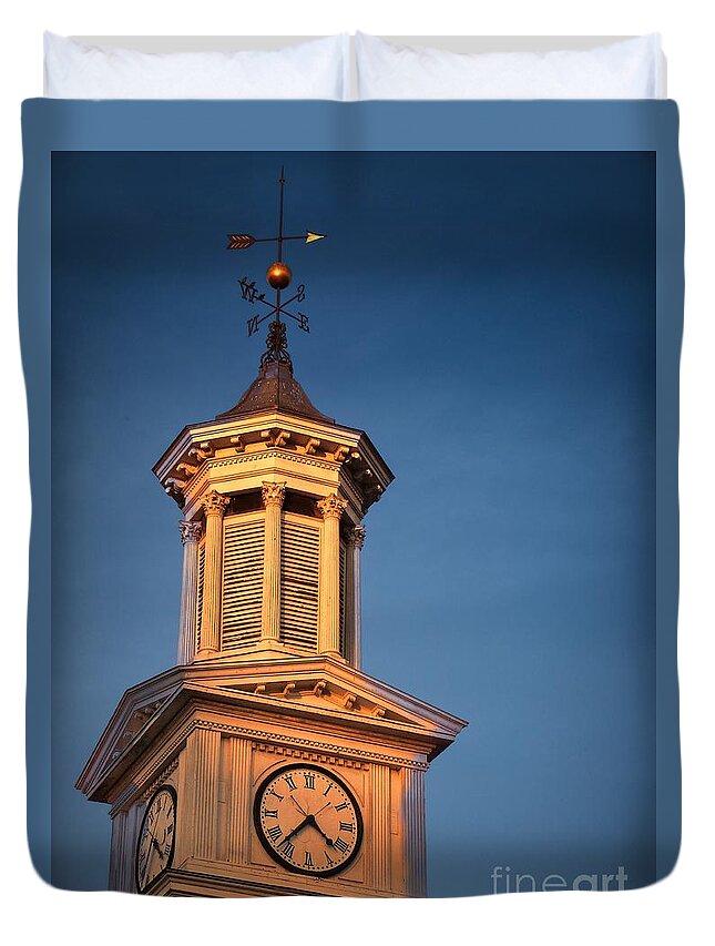 Julia Springer Duvet Cover featuring the photograph Shepherd University - McMurran Clock Tower at Twilight by Julia Springer