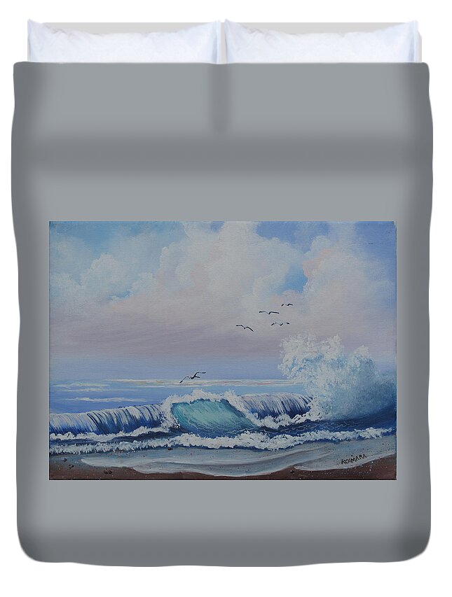 Seascape Duvet Cover featuring the painting Shimmering Seas by Kathie Camara