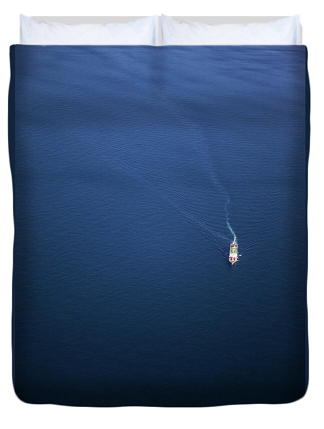 Outdoors Duvet Cover featuring the photograph Ship In Ocean by Shan Shui