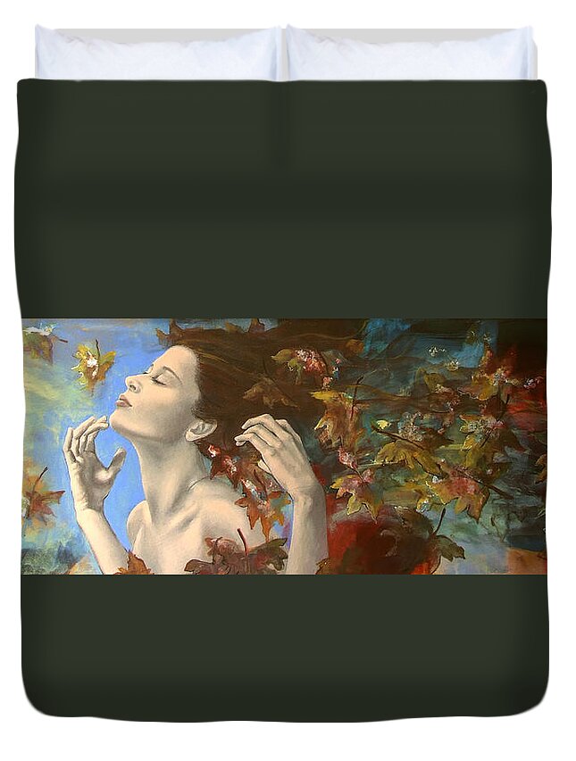 Fantasy Duvet Cover featuring the painting Shivers by Dorina Costras