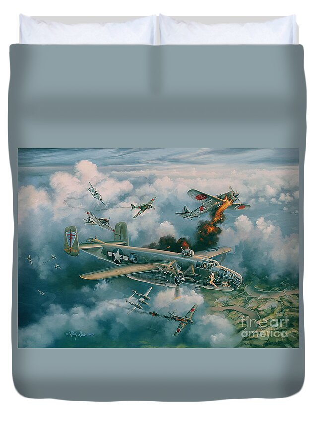 Aviation Art Duvet Cover featuring the painting Shoot-Out Over Saigon by Randy Green