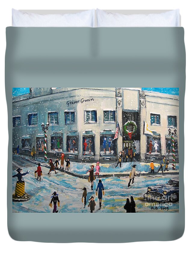 Grover Cronin Duvet Cover featuring the painting Shopping at Grover Cronin by Rita Brown