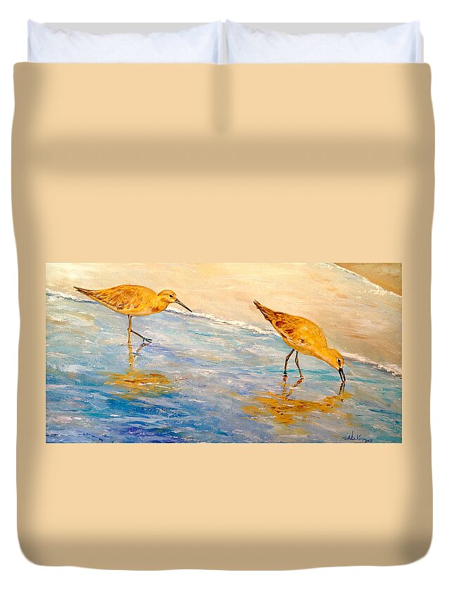 Seascape Duvet Cover featuring the painting Shore Patrol by Alan Lakin