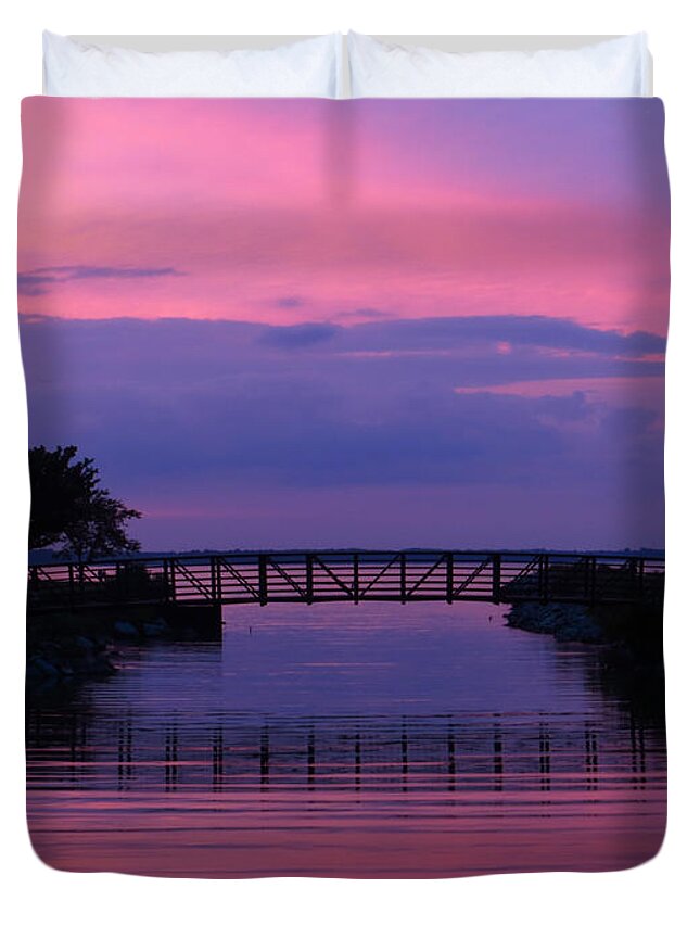Shoreline Duvet Cover featuring the photograph Shoreline Park at Dusk by Shawna Rowe