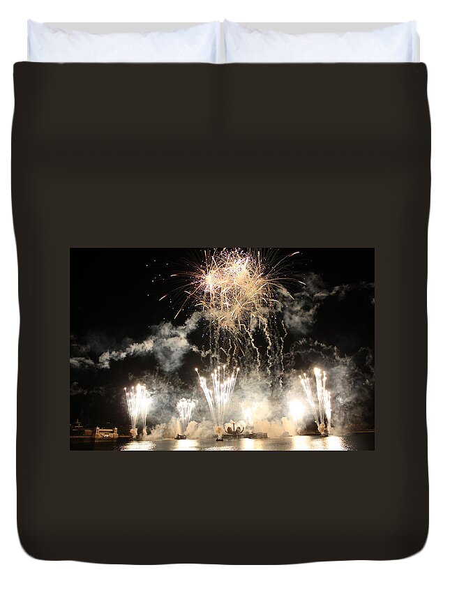 Epcot Duvet Cover featuring the photograph Showcase Sparklers by David Nicholls