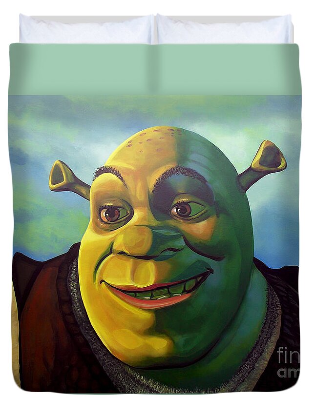 Shrek Duvet Cover featuring the painting Shrek by Paul Meijering