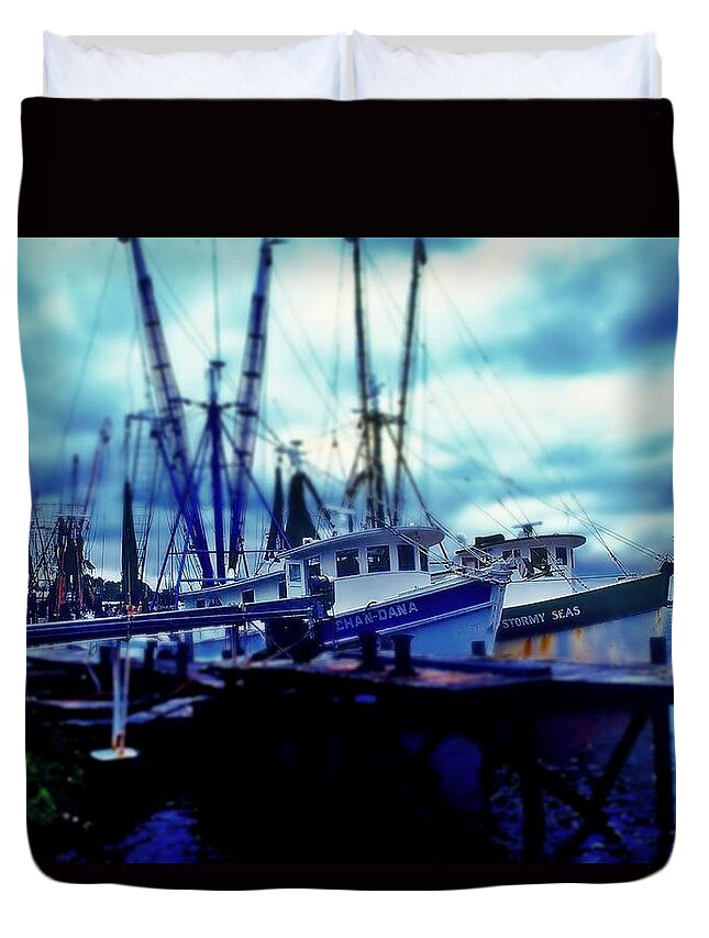 Fine Art Duvet Cover featuring the photograph Shrimp Boats by Rodney Lee Williams