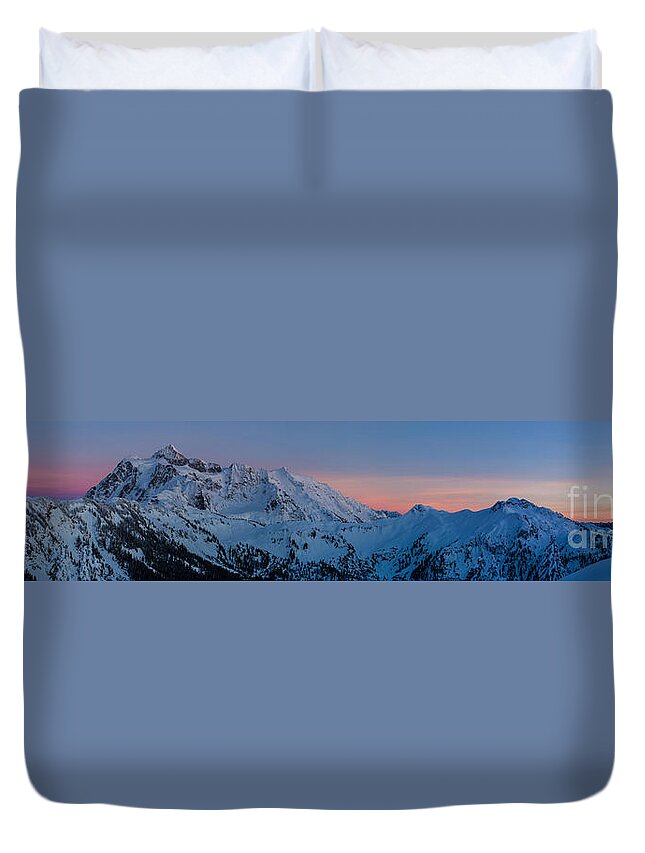 Landsccape Duvet Cover featuring the photograph Shuksan Sunset Panorama by Mike Reid