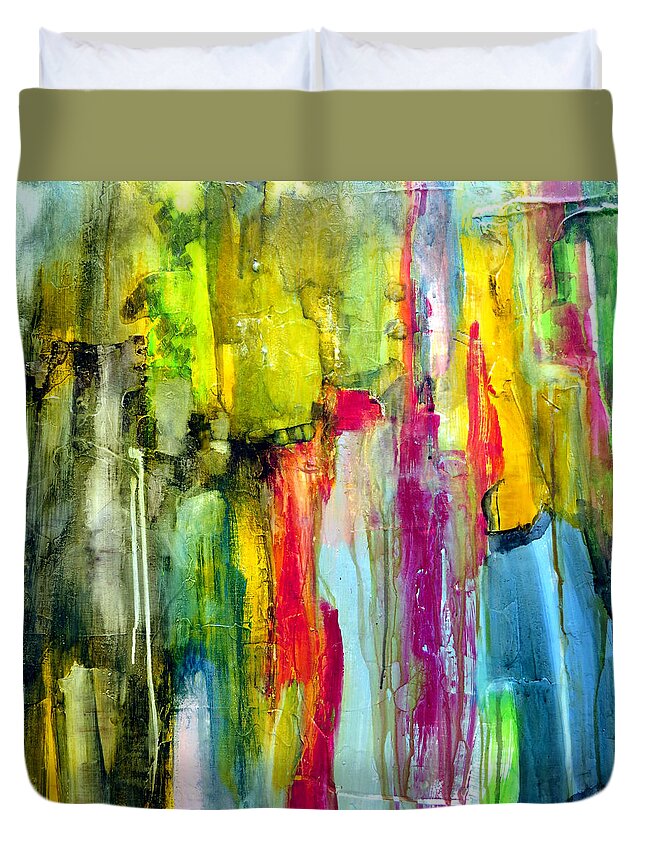 Katieblack Duvet Cover featuring the painting Shy by Katie Black