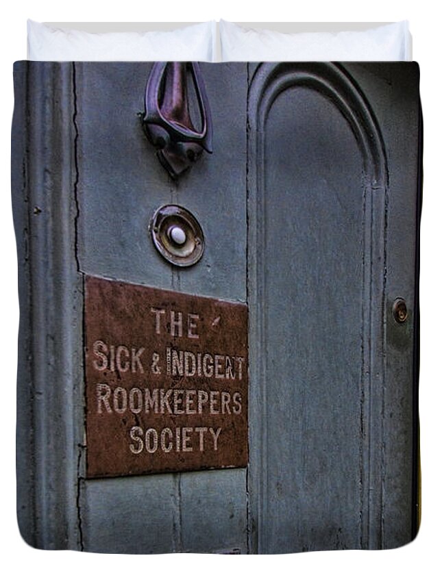 Door Duvet Cover featuring the photograph Sick and Indigent door in Dublin by Sven Brogren