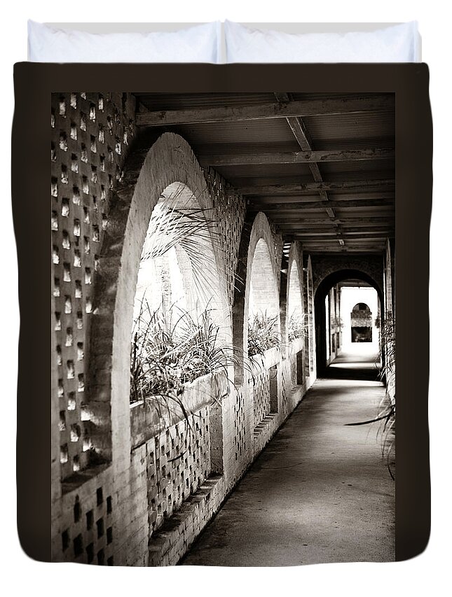 Walk Duvet Cover featuring the photograph Side Lit Walkway 1 by Marilyn Hunt