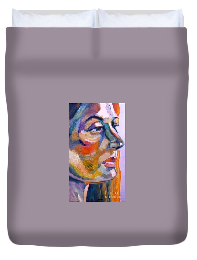 Woman Duvet Cover featuring the painting Sideview Of A Woman by Stan Esson
