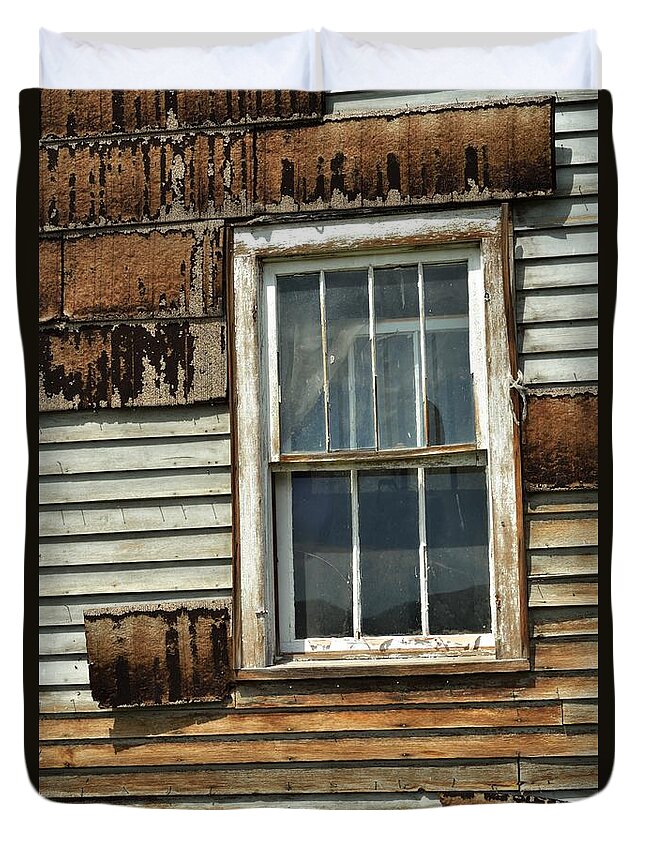 Window Duvet Cover featuring the photograph Siding Remnants and Window by Kae Cheatham