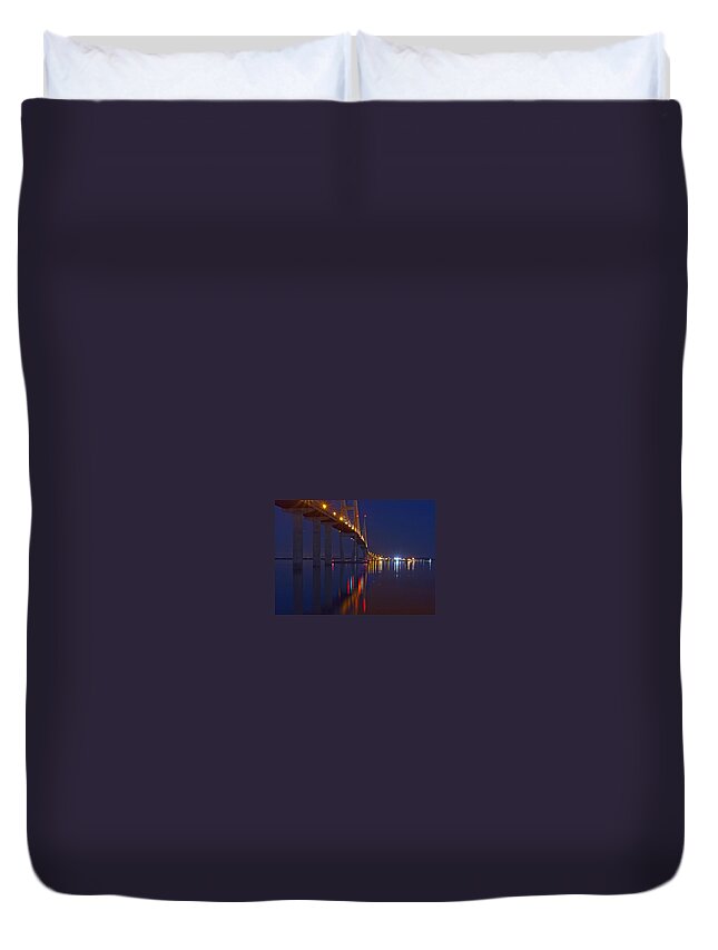 Sidney Lanier Bridge Duvet Cover featuring the photograph Sidney Lanier at Night by Farol Tomson