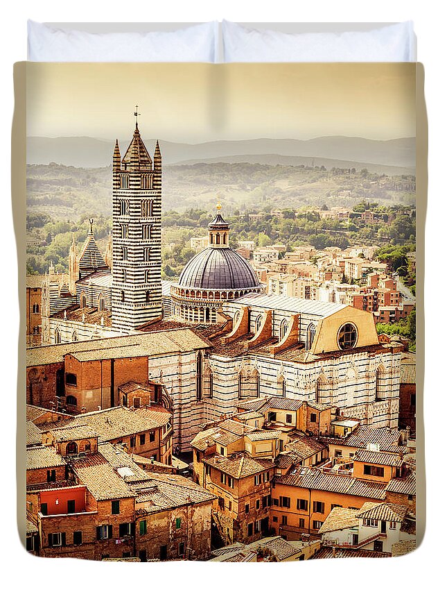 Gothic Style Duvet Cover featuring the photograph Siena Cathedral Over The Old Town by Giorgiomagini