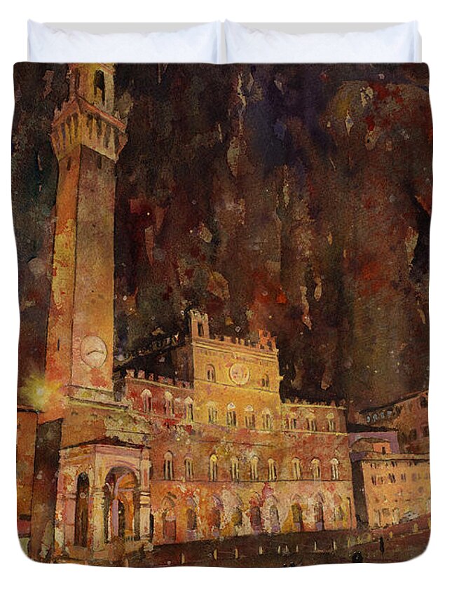 Architecture Siena Duvet Cover featuring the painting Siena Sunset by Ryan Fox